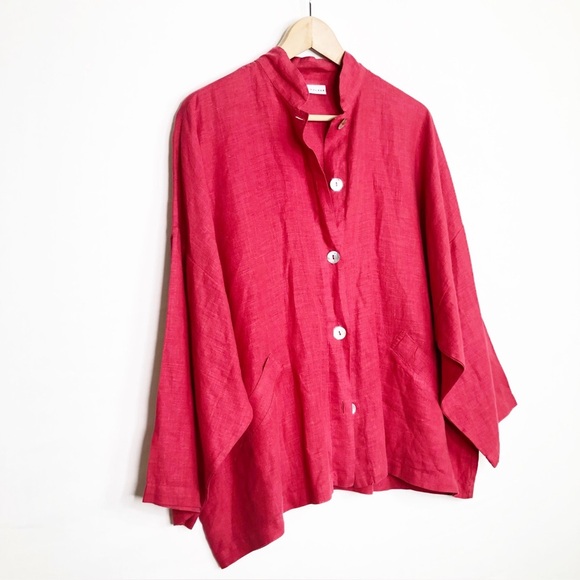 Bryn Walker Red linen button, down shirt, jacket - Picture 3 of 9